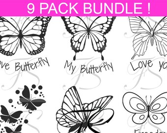 Printable Design - T568 - 9 PACK BUNDLE - Designs - Butterflies - Butterfly - Art Bundle 300 dpi - SVG Compatible Cricut