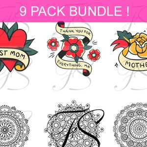 Printable Design - T553 - 9 PACK BUNDLE -  Tatoo  - Fashionpowerdesign Art Bundle 300 DPI - Svg - Compatible Cricut