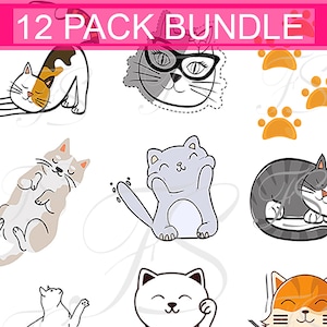 Printable Design - T536 - 12 PACK BUNDLE - Chats - Cats  Fashionpowerdesign Art Bundle - Svg compatible Cricut