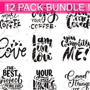 Printable Design - T543 - 12 PACK BUNDLE - inscriptions noires - Messages -  Fashionpowerdesign Art Bundle - Svg compatible Cricut