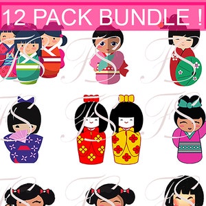 Printable Design - T538 - 12 PACK BUNDLE - Poupées Kokeshi Japonaise  Fashionpowerdesign Art Bundle - Svg compatible Cricut