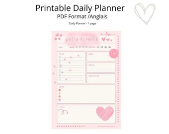 Printable Planner, cute, pink, hearts, Daily Productivity, Finance, Fitness, Mom Planner, to do list REF20