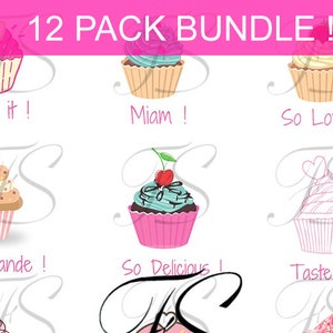 Druckbares Design – T574 – 12er-Packung – Cupcakes – Designs – Kuchen – Kunstpaket 300 DPI – SVG-Cricut-kompatibel