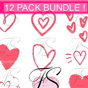 Printable Design - T545- 12 PACK BUNDLE - Coeurs- mignon-Pretty Hearts - Fashionpowerdesign Art Bundle 300 DPI - Svg compatible Cricut
