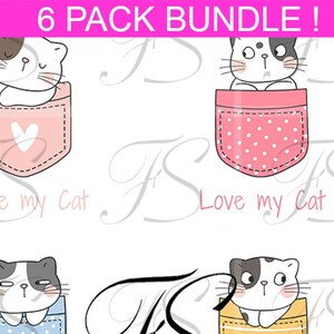 Printable Design - T569 - 6 PACK BUNDLE -Love my cat - Chats - Cats - Fashionpowerdesign Art Bundle 300 dp - SVG Compatible Cricut