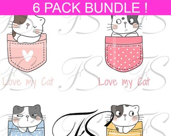 Printable Design - T569 - 6 PACK BUNDLE -Love my cat - Cats - Cats - Fashionpowerdesign Art Bundle 300 dp - SVG Compatible Cricut