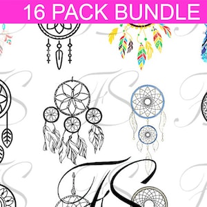 Printable Designs T566 - 16 PACK BUNDLE - Attrapes rêves - Dream catchers - Fashionpowerdesign Art Bundle 300 DPI - Svg Compatible Cricut