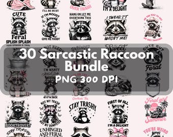 Sarkastyczny dziki szop pracz PNG Bundle, zabawne wzory zwierząt (pobieranie cyfrowe)