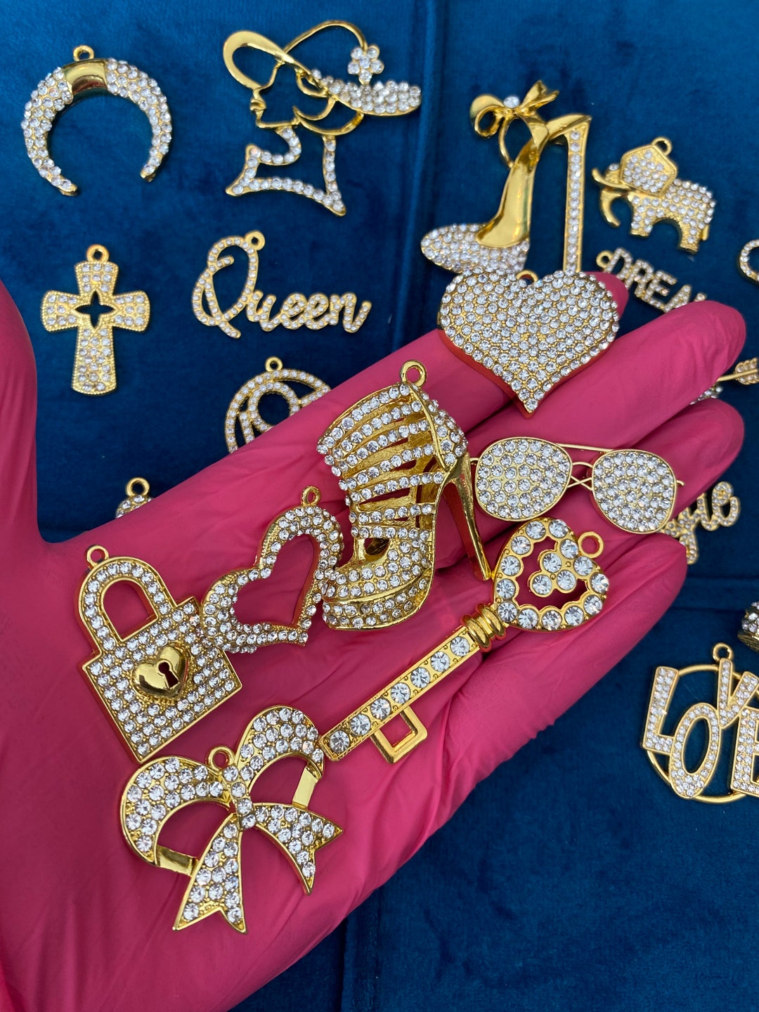 Gold Charms for Bracelet, Charms, Bling Charms, Rhinestone Charms