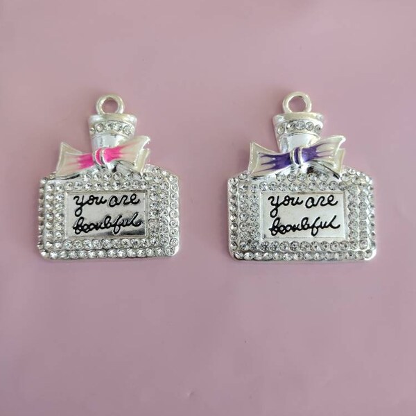 Rhinestone perfume bottle charm/perfume bottle charm/silver perfume bottle charm/shoe charms