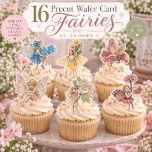 Edible Vintage Fairy Cake Toppers – 16 Pre-Cut Wafer Fairies, Fairy Cake Decorations, Fairy Birthday Cupcake Toppers
