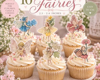 Edible Vintage Fairy Cake Toppers – 16 Pre-Cut Wafer Fairies, Fairy Cake Decorations, Fairy Birthday Cupcake Toppers