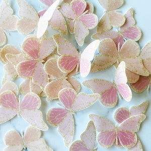 Pack of 24 Pink Gold Glitter Wafer Die Cut Butterflies  - Edible