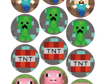Mining Characters Cupcake Toppers Block Mine Pre Cut Edible icing sheet, Mine Cake, Mine   Cupcake Toppers, Craft Cupcakes