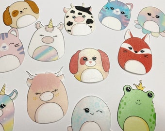 Pack of 12 Edible Wafer Die Cut Cute Squishie Toys - Edible, Edible Plushie Toppers, Plushie Stuffed Animal Toppers, Wafer Paper Toppers