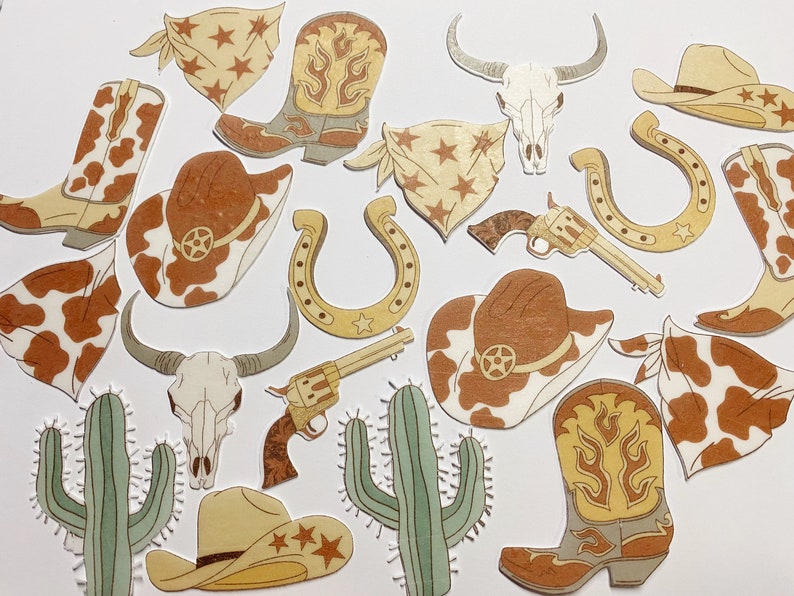 Pack of 20 Wafer Die Cut Cowboy Toppers, Edible Cowboy Toppers, Wafer ...