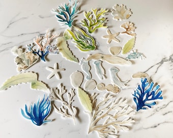 Pack of 25 Wafer Die Cut Under The Sea Coral Mix - Edible