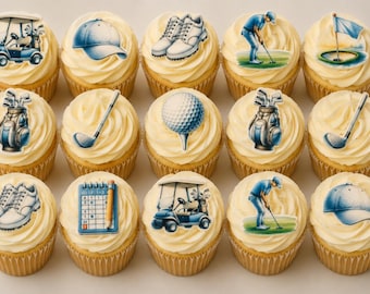 Pack of 20 Wafer Die Cut Edible Golf Toppers, Golf Cake Toppers, Golf Cupcake Toppers, Edible Golf decorations, Golf Birthday