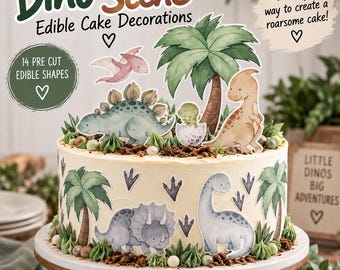 Edible Cake Scene Little Dinos, Pre Cut Edible icing sheet, Baby Dino Cake Toppers, Baby Dinosaur, Cute Dinosaur Cake, Edible Cake Stickers