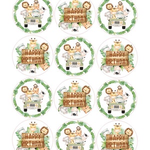 Cute Safari Edible Toppers, Jungle Animal Edible Image Toppers, Icing sheets, Printed Sugar Sheets Safari Party Jungle Party Cupcake Toppers