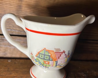 Vintage Cross Stitch Creamer: Cottagecore Farmhouse Decor
