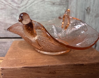 Vintage Fenton Depression Glass  Coral Bird Bowl, Birds of Paradise Embossed Decoration