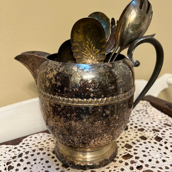 Vintage Silver Plate Water Pitcher, Tarnished Silver, Silver decor