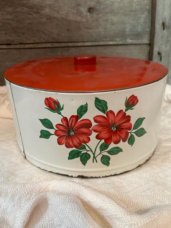 Vintage cake cover red and white cake cover farmhouse vintage cake tin