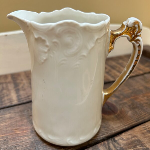 Vintage small white pitcher, white porcelain pitcher, elegant pitcher, farmhouse pitcher