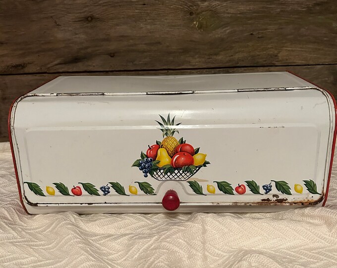 Vintage Decoware Bread Box, Bread Box, Red White Bread Box, Christmas Decor, Metal Bread Box Etsy