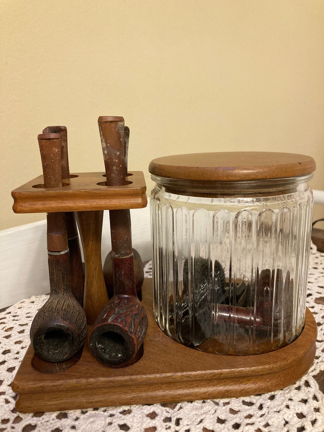 Vintage Pipe Stand Tobacco Jar and Pipes Pipe Collector Etsy