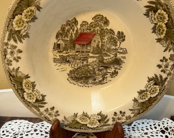 Vintage Royal China Fair Oaks Serving Bowl, Transferware Bowl, Country Scene Bowl, Fall Bowl, Farmhouse, Cottagecore