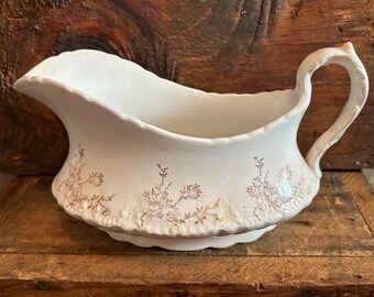 Vintage Homer Laughlin Hudson gravy boat, white and gold gravy boat