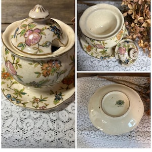 Vintage Floral Mustard Pot: Crazed Ceramic, Made in Japan