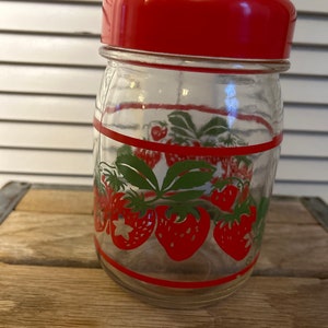 Vintage glass strawberry jar, spring decor, strawberry jar, Vtg jar