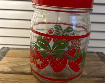 Vintage glass strawberry jar, spring decor, strawberry jar, Vtg jar