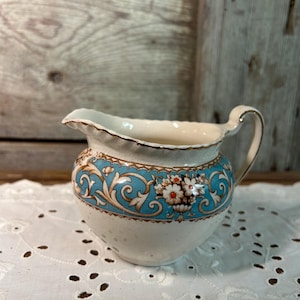 Vintage Blue Floral Creamer: Johnson Bros. Old English Crazed Pottery