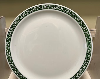 Vintage Sterling Dinner Plates, Green Transferware Trim, Restaurantware (Set of 2)