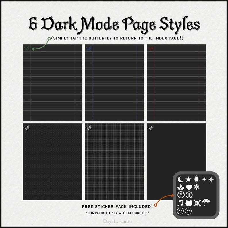Dark Notes.pdf Gothic Dark Mode Digital Notebook for Goodnotes: iPad Portrait Template ...