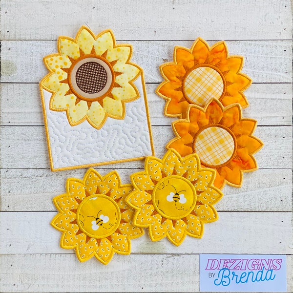 Sunflower Mug Rug, Coasters, Flower, Summertime, Gift