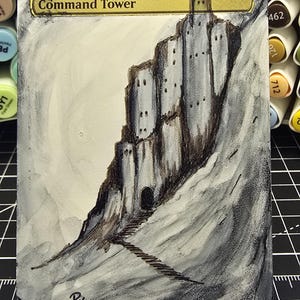 Tour de commande - Altered Art Magic the Gathering Card - peint à la main, acrylique, encres, pièce unique.