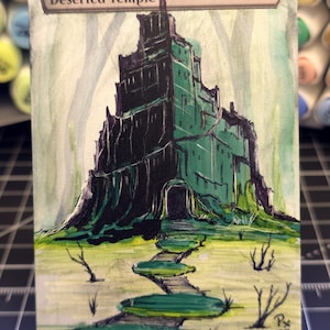 Deserted Temple - Haunted - Altered Art Magic the Gathering Card, mtg EDH - handgeschilderd, acryl, inkt, uniek.