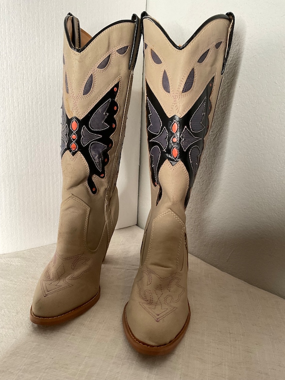 Vintage TOWN & COUNTRY Cowboy Butterfly Boots  Br… - image 1