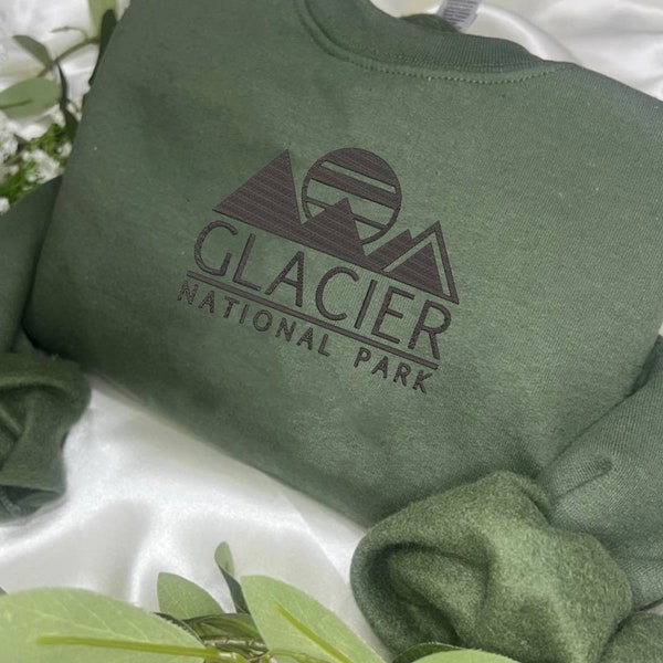 glacier National Park Embroidered Sweatshirt Crewneck, glacier Sweater, National Park Sweatshirts, Trendy Y2K Crew, Mountain Bear park