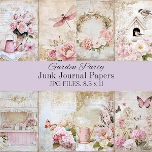 Junk Journal Digital Paper Pack, Garden Party Scrapbook Paper Kit, Shabby Chic, Junk Journal, Vintage, Timeless Paper, Instant Download