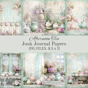 Junk Journal Digital Paper Pack, Afternoon Tea Scrapbook Paper Kit, Shabby Chic, Junk Journal, Printable, Crafting Paper, Instant Download