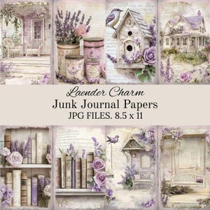 Junk Journal Digital Paper Pack, Lavender and Roses Scrapbook Paper Kit, Shabby Chic, Vintage, Printable, Crafting Paper, Instant Download