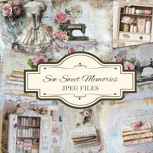 Kit diario spazzatura / Bellissime carte a tema cucito vintage / Pagine di diario antico stampabili / Ephemera / Download digitale / Carta per scrapbooking /