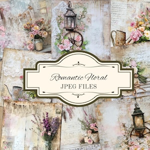 Romantic Floral Countryside Digital Paper Pack, Scrapbook & Junk Journal Backgrounds, Shabby Chic, Digital Download, Ephemera for Journaling