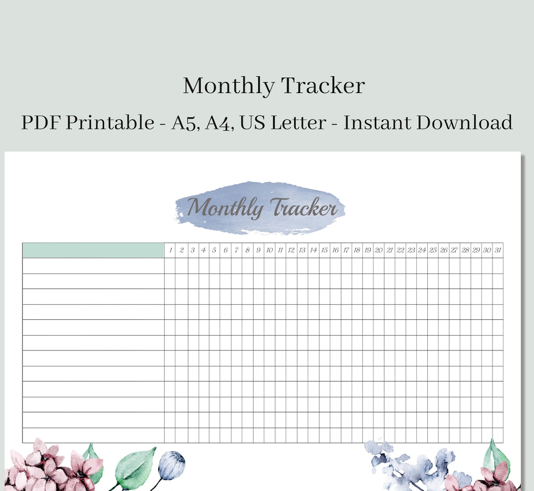 Monthly Tracker Printable Habit Tracker Goal Tracker Etsy